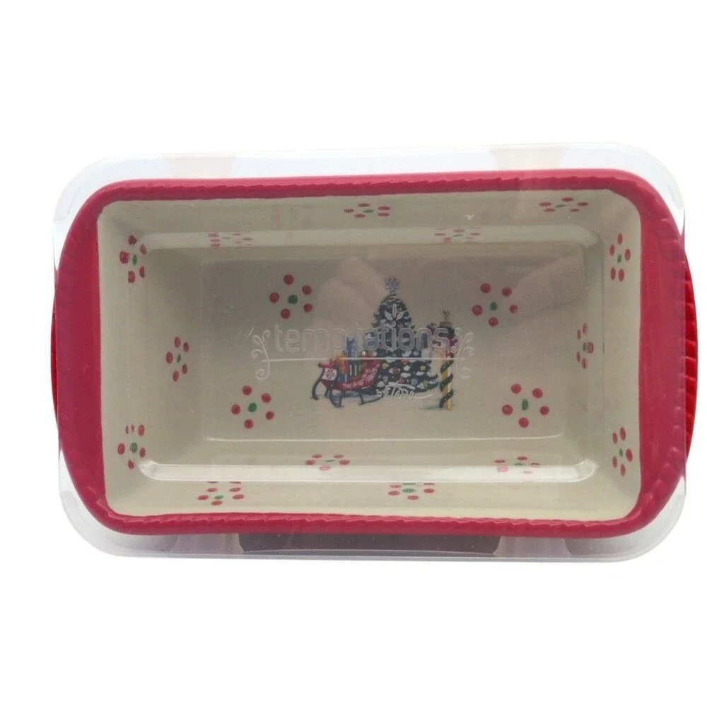 Temptations Old World Holiday Christmas Tree Sleigh Mini Loaf Pan & Storage Lid